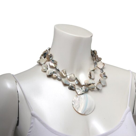 Vintage Iridescent Pearl Mother of Pearl Shell Necklace & Earring Set Coastal - Picture 9 of 12
